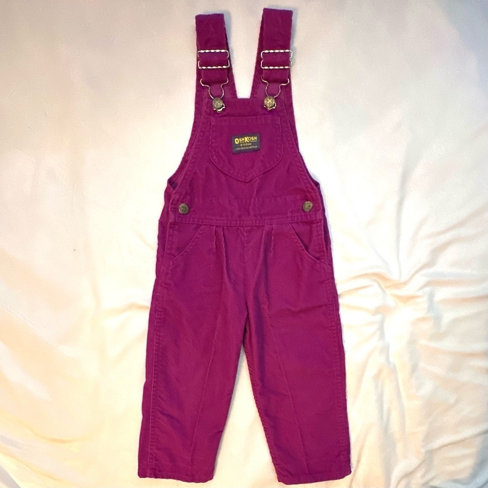 Vintage OshKosh B'Gosh Vestbak Corduroy USA Overalls 3T Fuchsia Toddler Girl